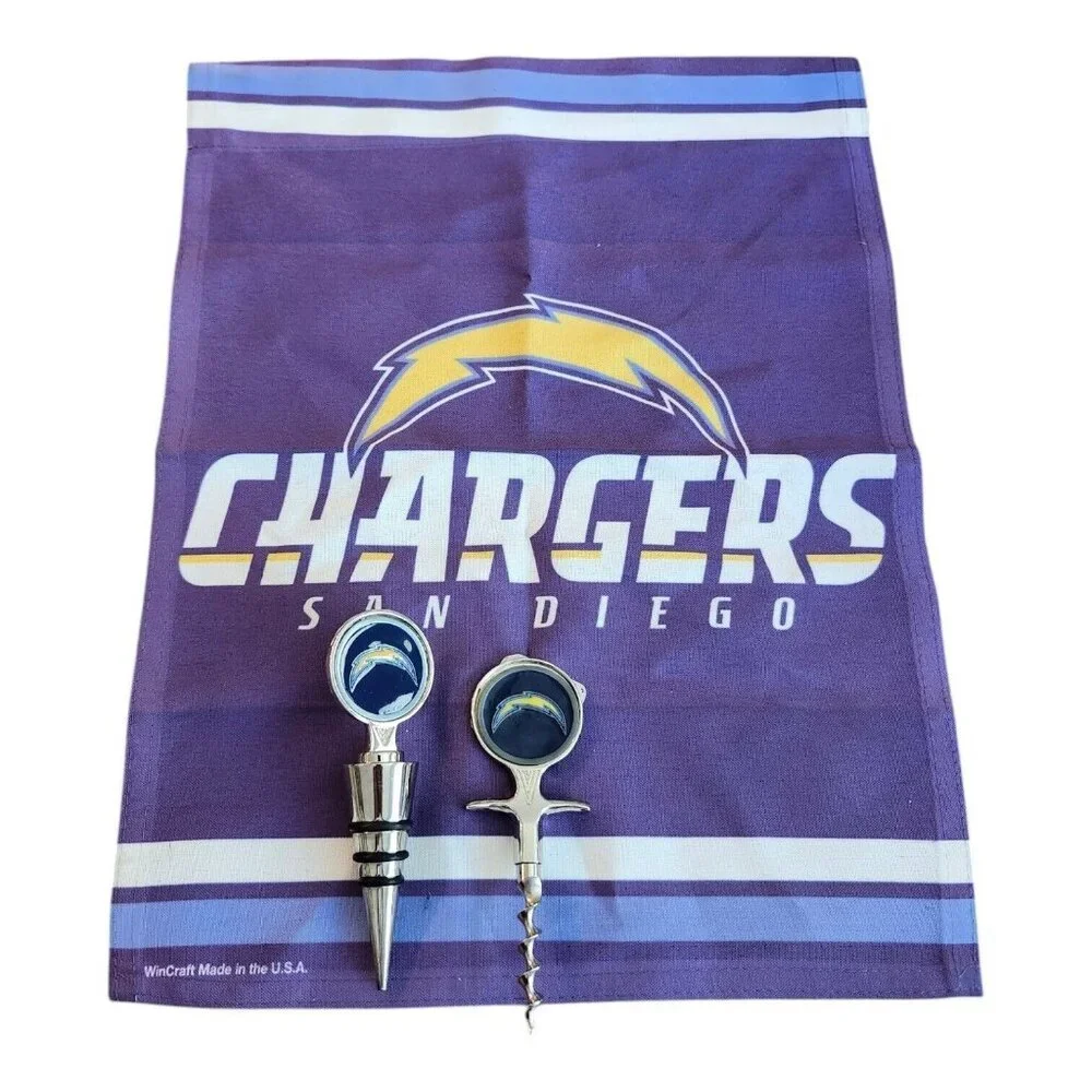 San Diego Chargers NFL Bundle: Bottle‎ Stopper Corkscrew & Flag NWT